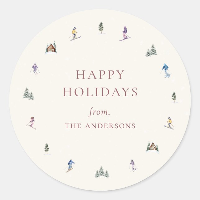WINTER SLOPES Holiday Classic Round Sticker (Front)