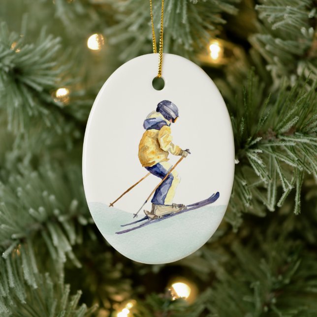WINTER SLOPES Skier Ceramic Ornament (Tree)