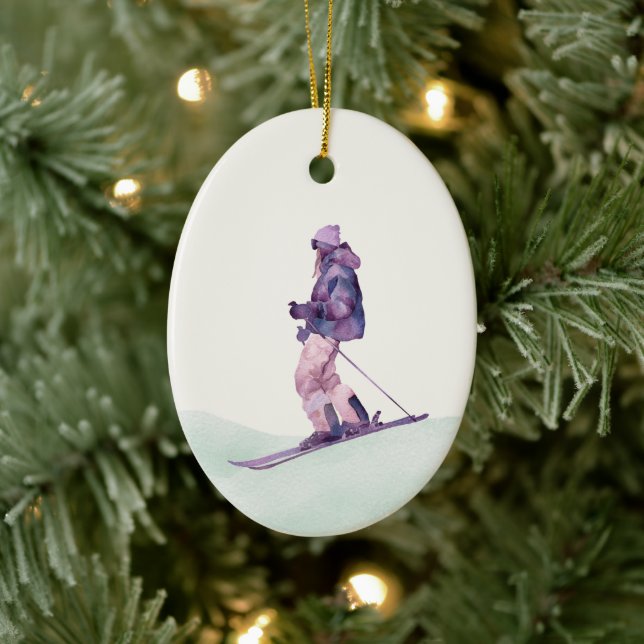 WINTER SLOPES Skier Ceramic Ornament (Tree)