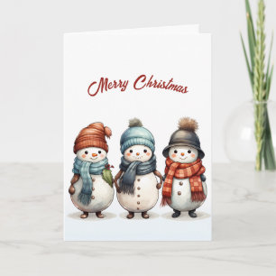 Winter Smiling Snowmen Illustration Christmas Card