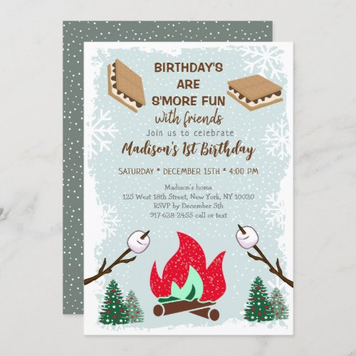 Winter Smores Campfire Chocolate Birthday  Invitation