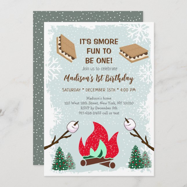 Winter S'mores Campfire First Birthday Invitation (Front/Back)