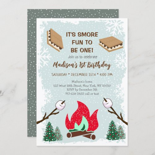 Winter Smores Campfire First Birthday Invitation