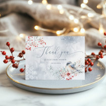 Winter snoflakes dusty blue baby shower thank you card