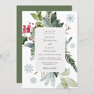 Winter Snow and Evergreen Wedding Invitation
