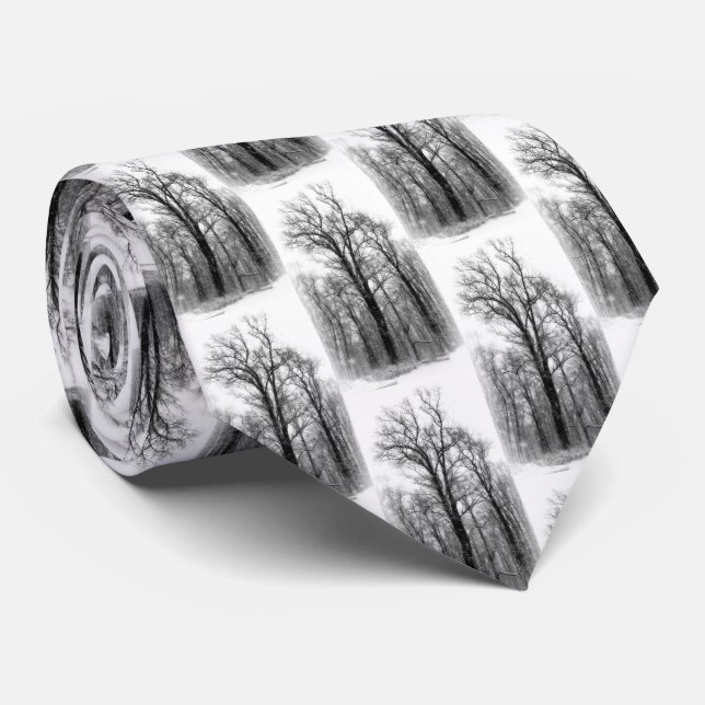 Winter Snow and Poplar Tree Neck Tie (Rolled)