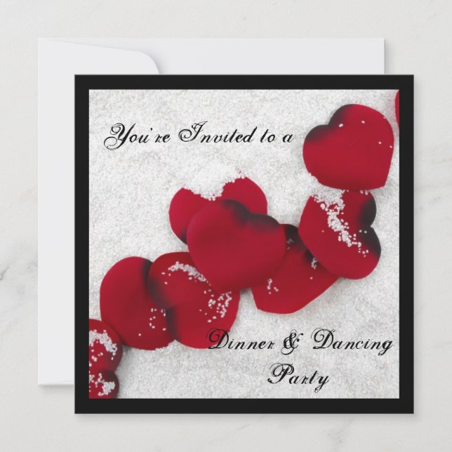 Winter Snow and Rose Petals Invitation (Front)