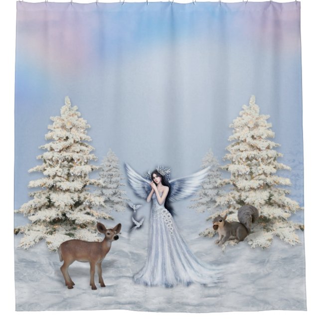 Winter Snow Angel Scene Shower Curtain (Front)