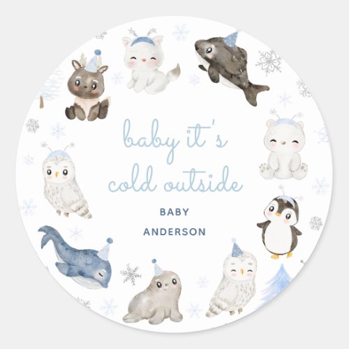 Winter Snow Animals Baby Shower Classic Round Sticker