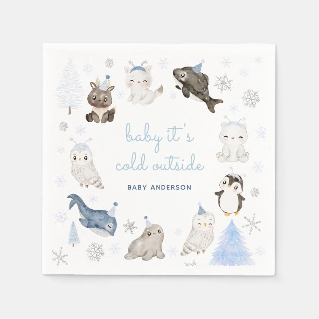 Winter Snow Animals Baby Shower Napkins (Front)
