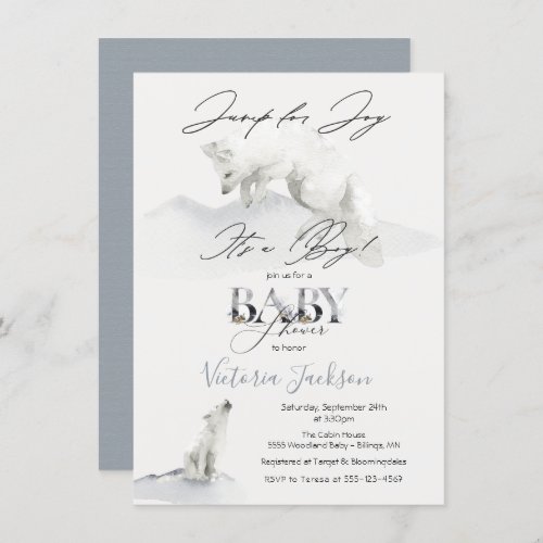 Winter Snow Artic White Fox baby shower Invitation