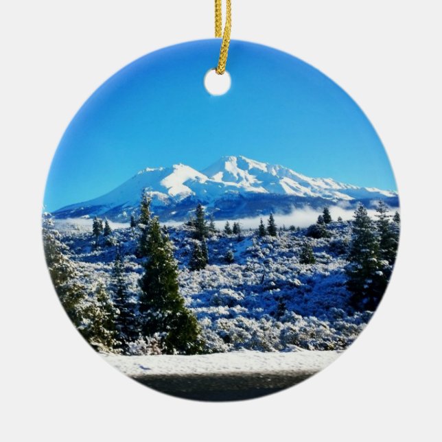 Winter Snow at Mount Shasta, CA Ceramic Ornament (Front)