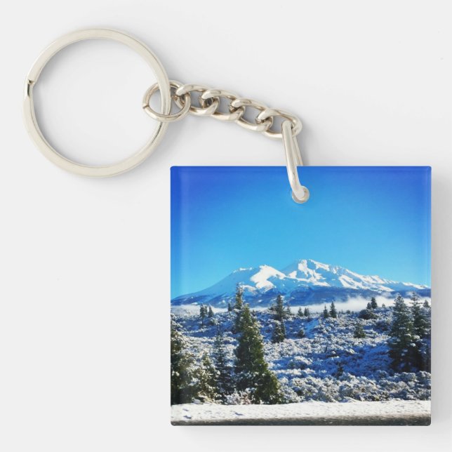 Winter Snow at Mount Shasta, CA Keychain (Front)