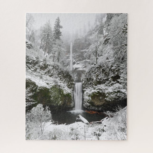 Winter Snow at Multnomah Falls in Oregon Jigsaw Pu Puzzle (Vertical)