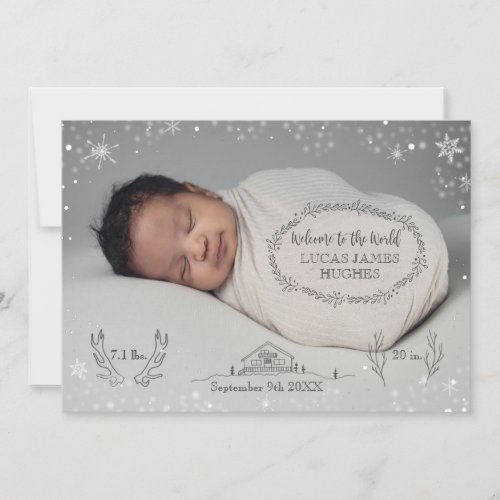 Winter Snow Baby Boy Photo Birth Announcement