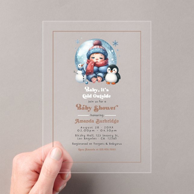 Winter Snow "Baby, it's cold Outside!" Baby Shower Acrylic Invitations (Insitu (Handheld))
