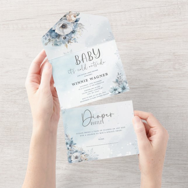 Winter Snow Baby It's Cold Outside Baby Shower Inv All In One Invitation (Tearaway)