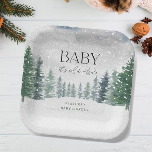 Winter Snow Baby Its Cold Outside Baby Shower Paper Plates