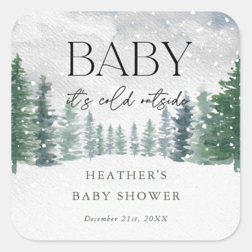 Winter Snow Baby Its Cold Outside Baby Shower Square Sticker
