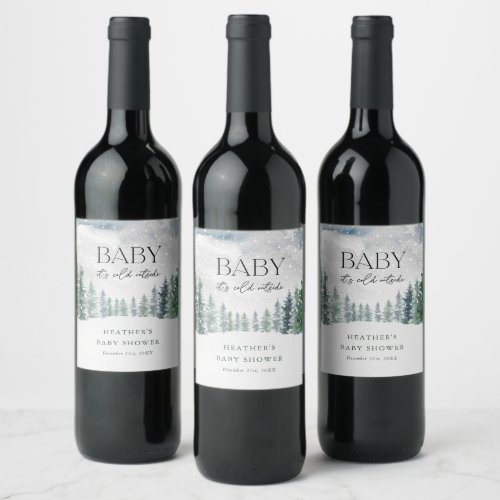Winter Snow Baby Its Cold Outside Baby Shower Wine Label