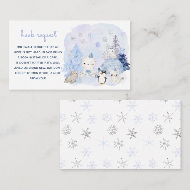 Winter Snow Baby Shower Book Request Enclosure Card (Front/Back)