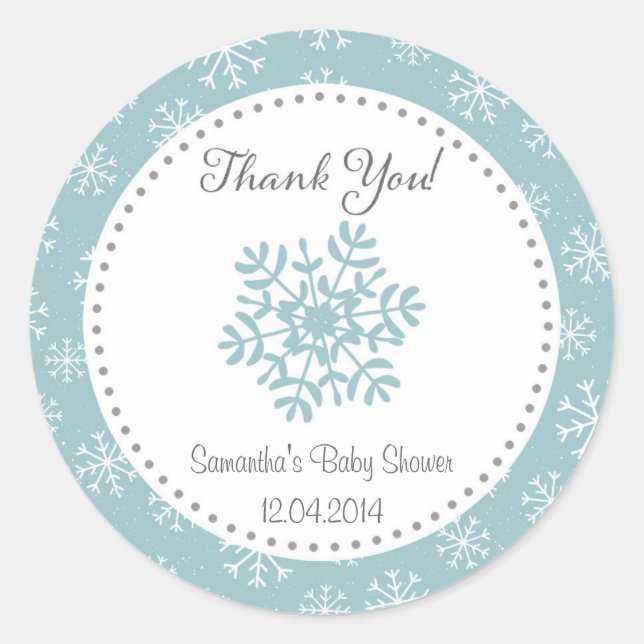 Winter Snow Baby Shower Sticker (Front)
