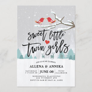 Winter Snow Baby Shower Sweet Little Twin Girls Invitation