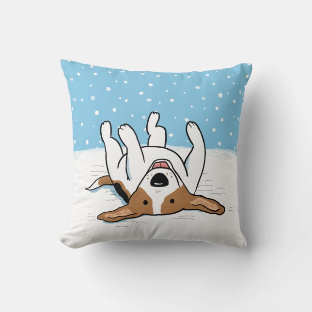 Winter Snow Beagle | Happy Dog Holiday Design Throw Pillow (Front)
