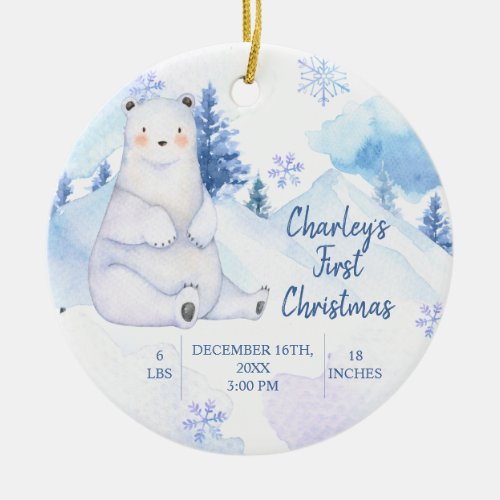 Winter Snow Bear artics Animal First Christmas Ceramic Ornament