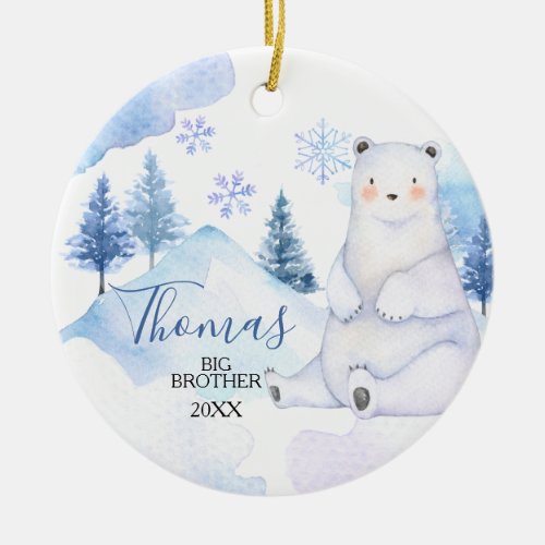 Winter Snow Bear Artics Big Brother Christmas Ceramic Ornament