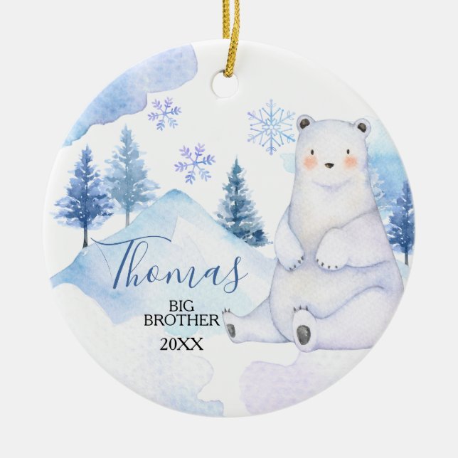 Winter Snow Bear Artics Big Brother Christmas Ceramic Ornament (Front)