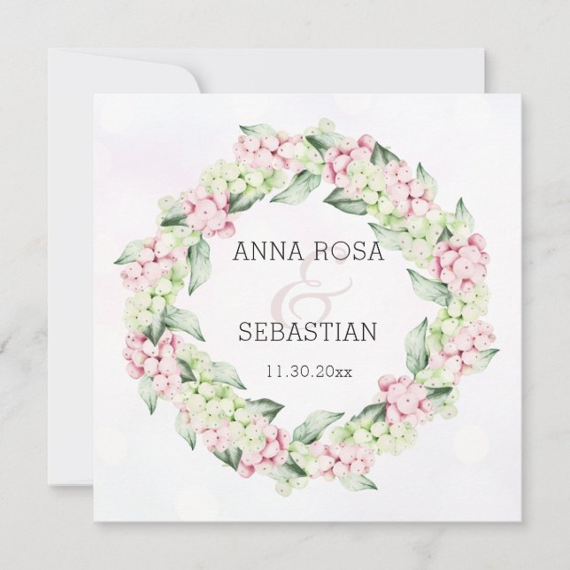 *~* Winter Snow Berry AR12 Boho QR RSVP Wedding Invitation (Front)