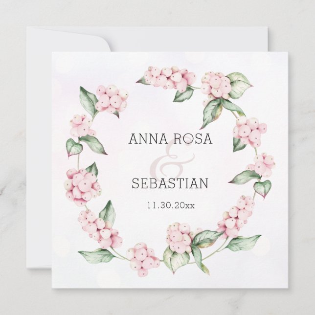 *~* Winter Snow Berry Boho QR RSVP AR12 Wedding Invitation (Front)