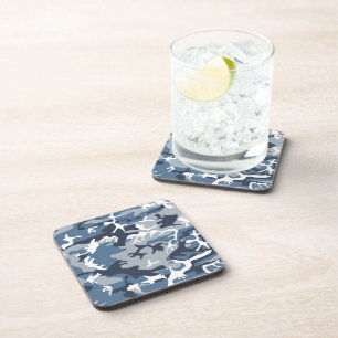Winter Snow Blue Camouflage, Military, Army Beverage Coaster