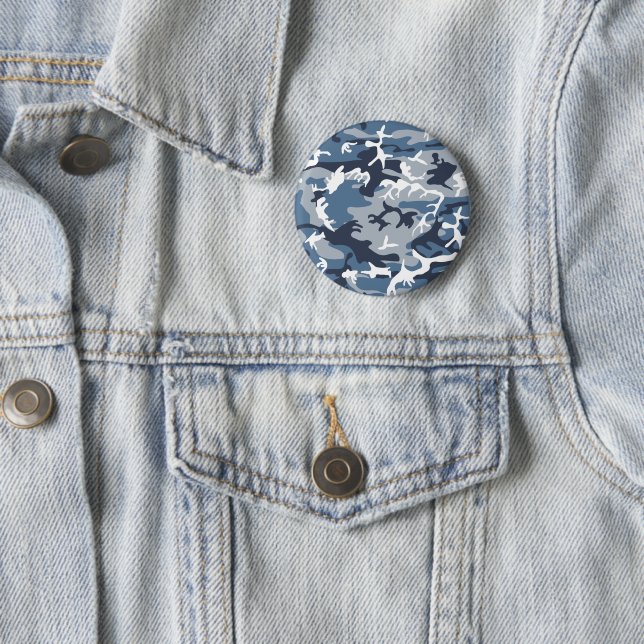 Winter Snow Blue Camouflage, Military, Army Button (In Situ)
