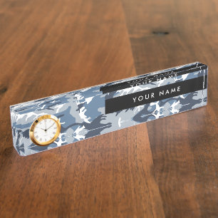 Winter Snow Blue Camouflage, Military, Army Desk Name Plate