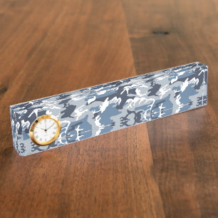 Winter Snow Blue Camouflage, Military, Army Desk Name Plate