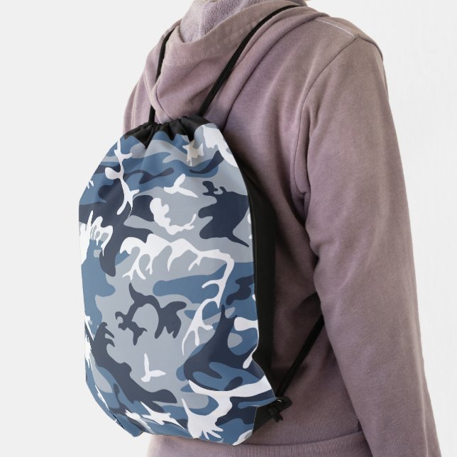 Winter Snow Blue Camouflage, Military, Army Drawstring Bag (Insitu)