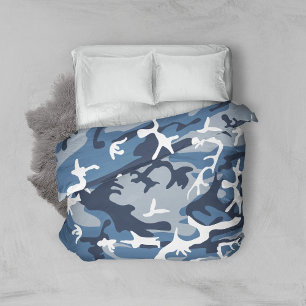 Winter Snow Blue Camouflage, Military, Army Duvet Cover