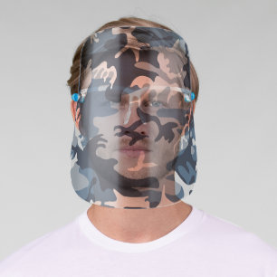 Winter Snow Blue Camouflage, Military, Army Face Shield