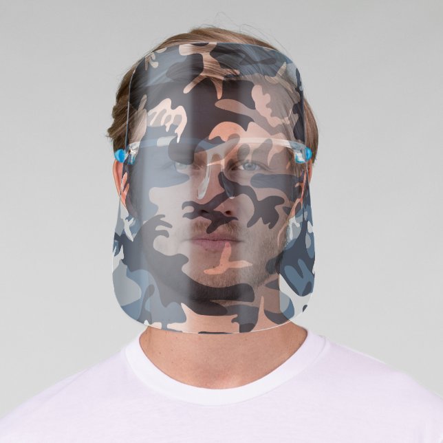 Winter Snow Blue Camouflage, Military, Army Face Shield (Insitu)