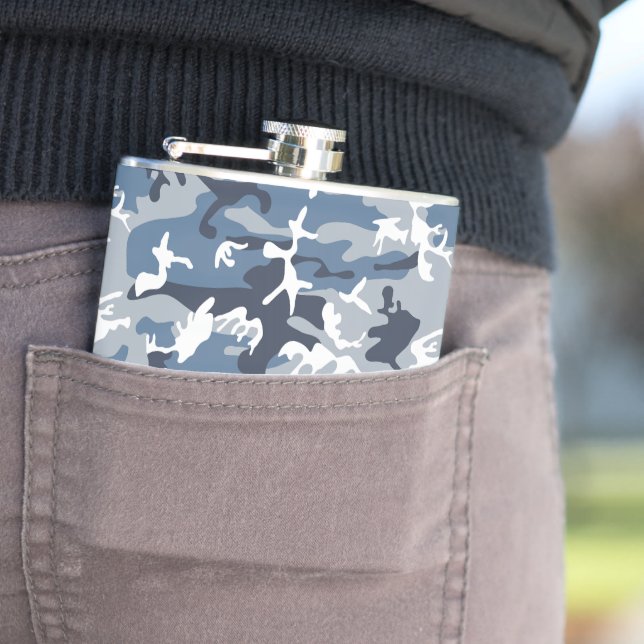 Winter Snow Blue Camouflage, Military, Army Flask (In Situ)