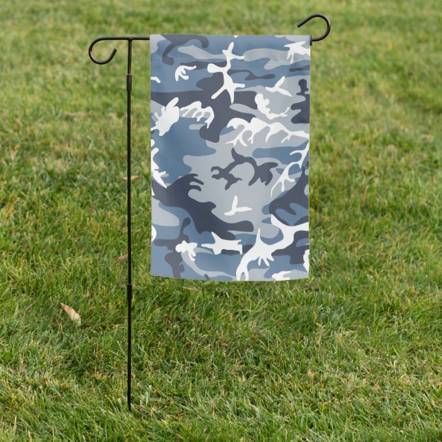 Winter Snow Blue Camouflage, Military, Army Garden Flag (In SItu)
