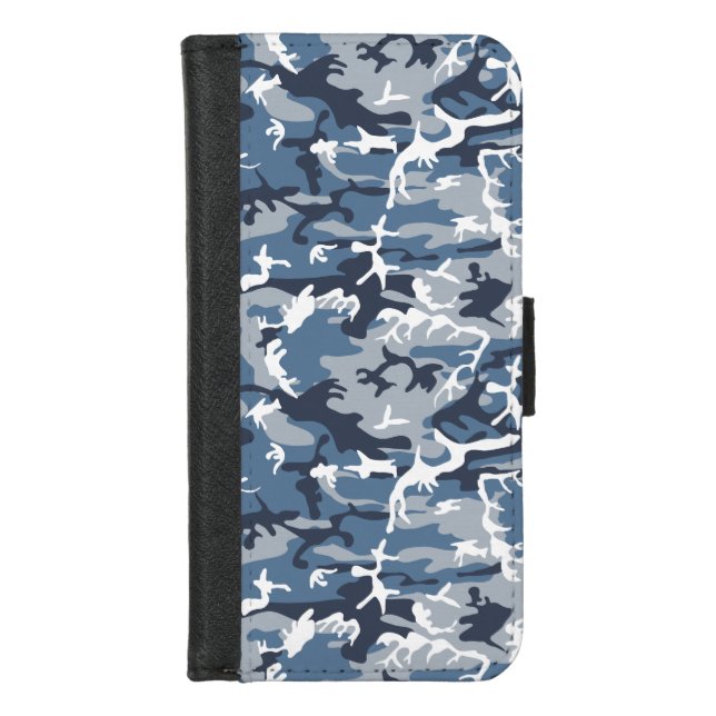 Winter Snow Blue Camouflage, Military, Army iPhone Wallet Case (Front)