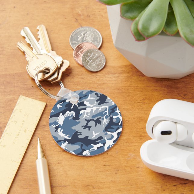 Winter Snow Blue Camouflage, Military, Army Keychain (Desk)