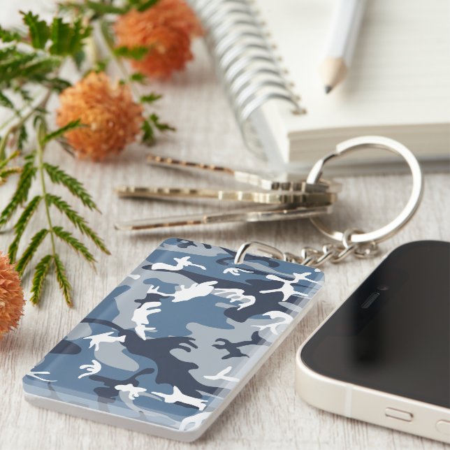 Winter Snow Blue Camouflage, Military, Army Keychain (Front Right)