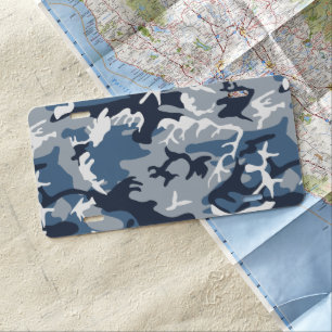 Winter Snow Blue Camouflage, Military, Army License Plate