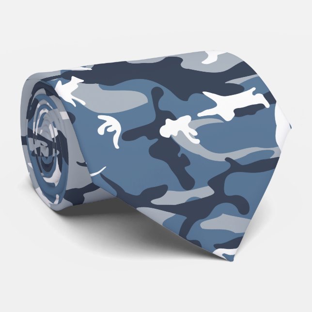 Winter Snow Blue Camouflage, Military, Army Neck Tie (Rolled)
