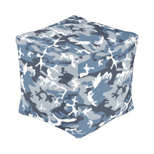 Winter Snow Blue Camouflage, Military, Army Pouf