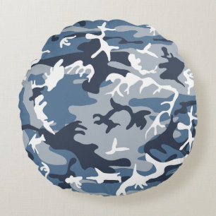 Winter Snow Blue Camouflage, Military, Army Round Pillow